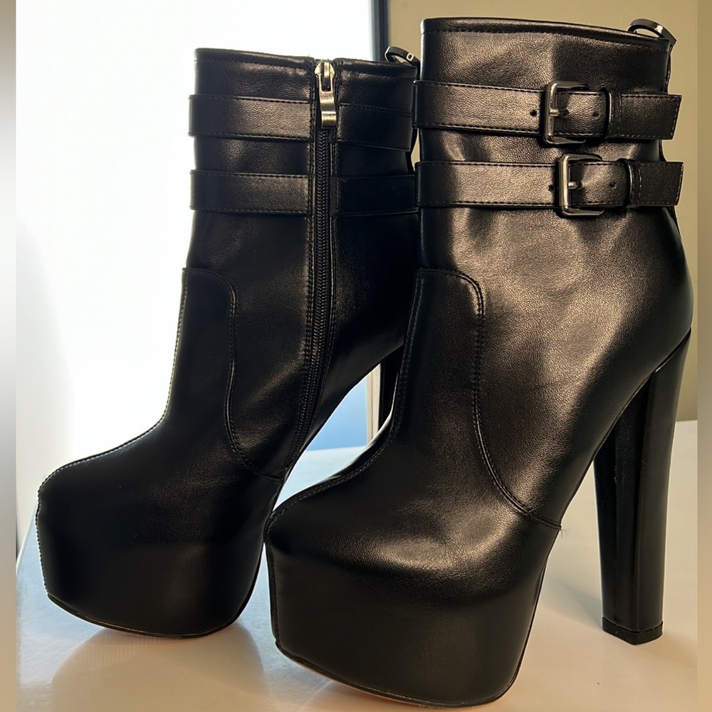 Black Leather Platform Booties - image 1